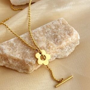 18k Gold Plated ball chain flower pendant elegant contemporary boho Necklace